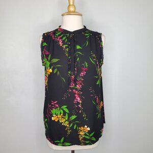 Worthington Sleeveless High Neck Feminine Floral Ruffle Detail Top Size L